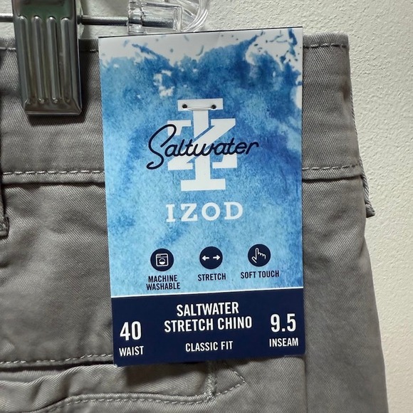 IZOD Saltwater Stretch Chino Shorts Mens 40 Grey Cinderblock 9.5 Inseam NEW - Picture 3 of 7